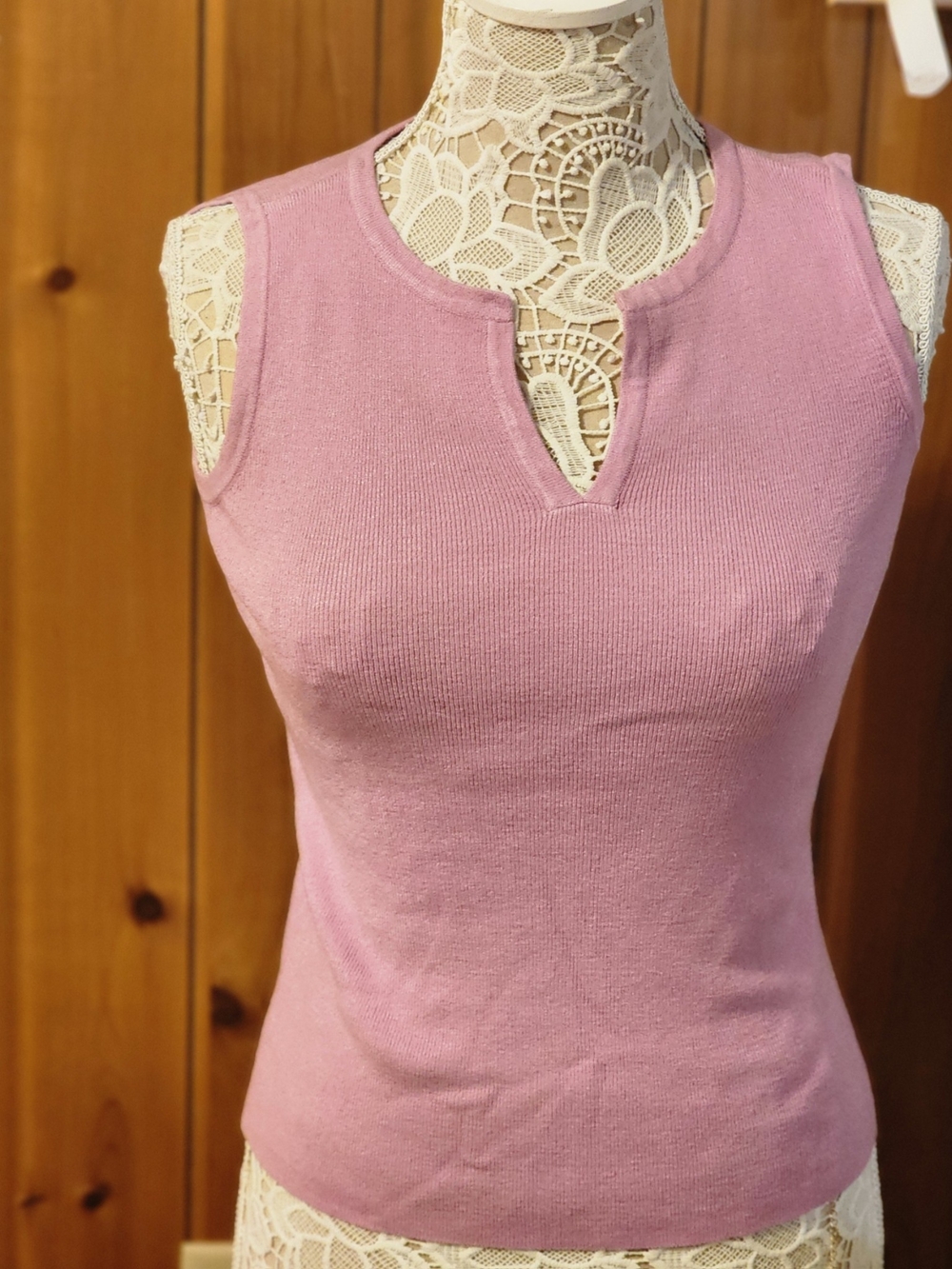 New York & Company Dusty Pink Split Neck Sweater Tank